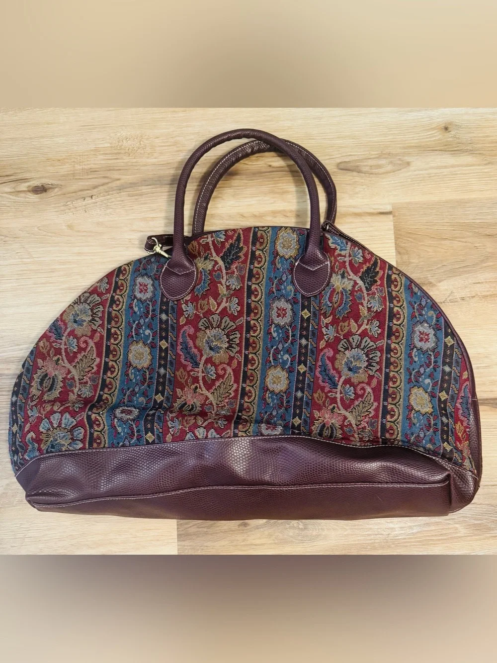 Vintage Bonjour Tapestry Carpet Purse Weekender Travel Bag Boho